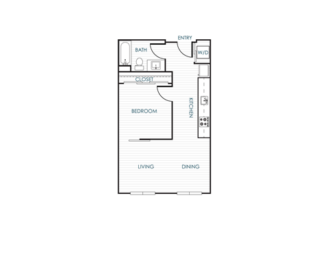 Floor plan for 1 bed, 1 bath, 725 sqft
